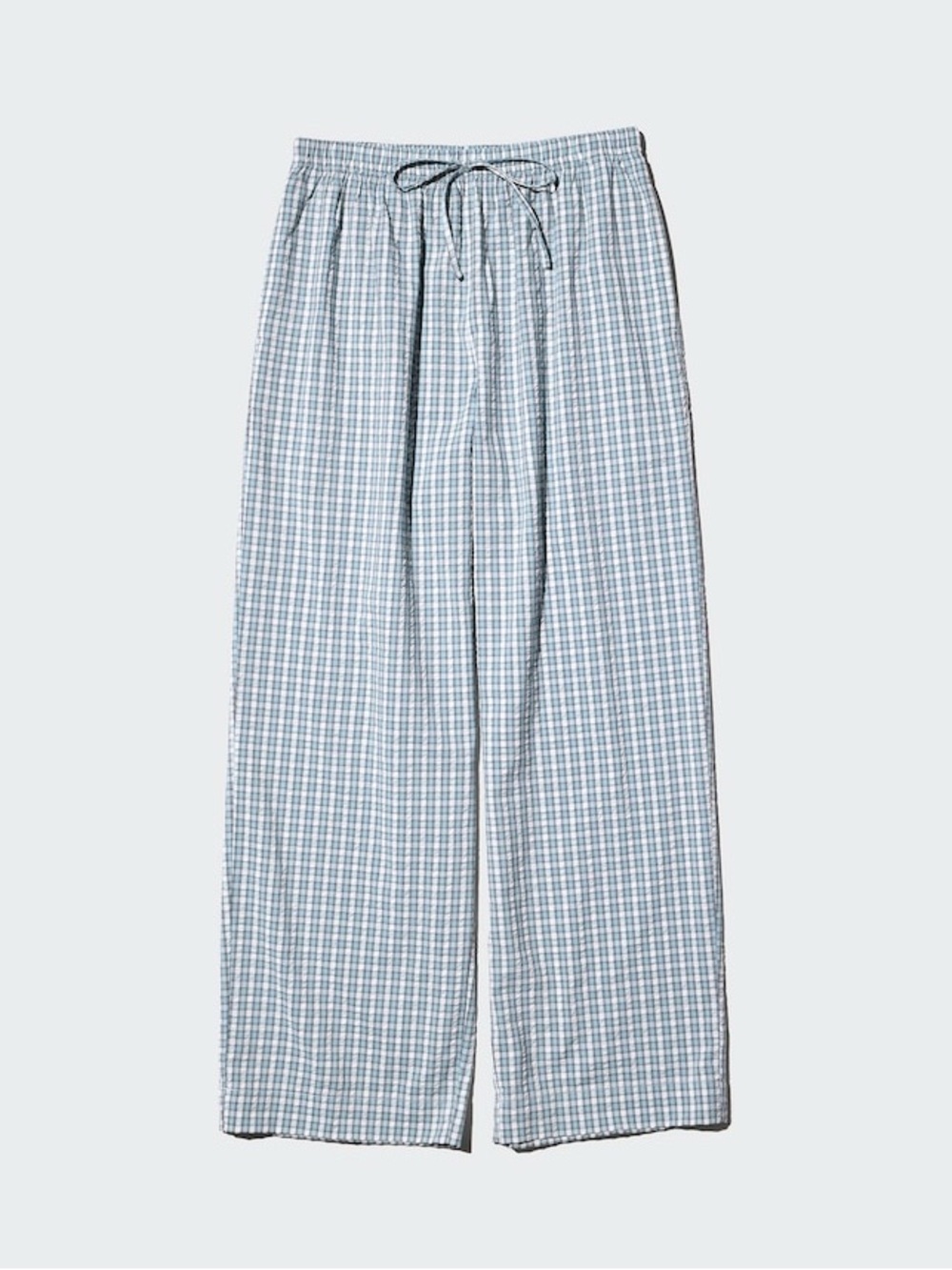 NWT Uniqlo Blue Check Seersucker Easy Pants Draw String Cotton Small inseam 28